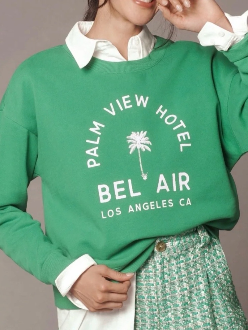 Maeve Bel Air Green Palm View Hotel Sweatshirt - Large